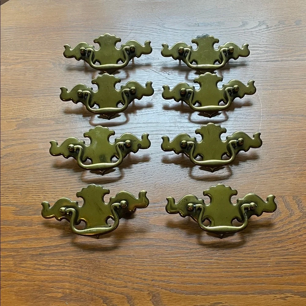 Vintage large Brass Drawer Pulls - Set of 8